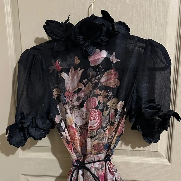 Zimmermann Black and Pink Floral Long Sleeve Dress - Picture 2 of 7